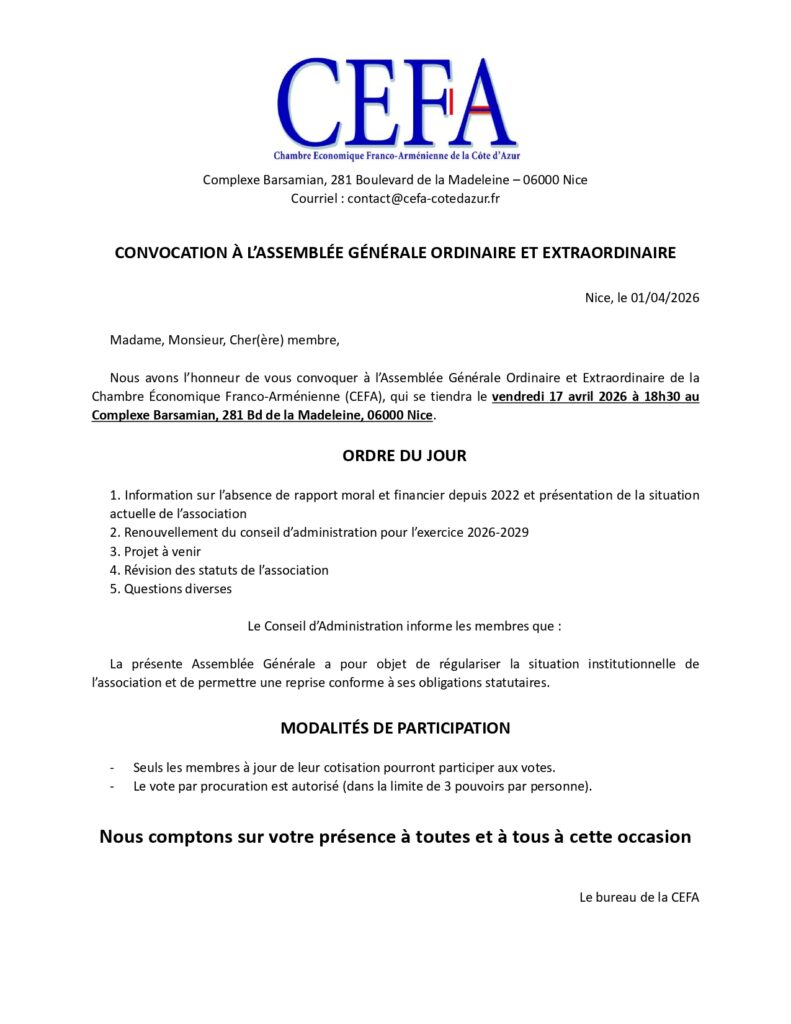 Convocation Assemblée Générale du 17 avril 2026